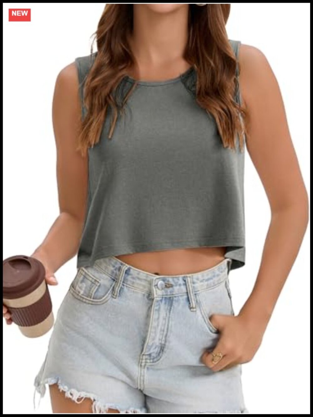 Womens Crop Tank Top High Low Hem Sleeveless Flowy Loose Fit Tee
